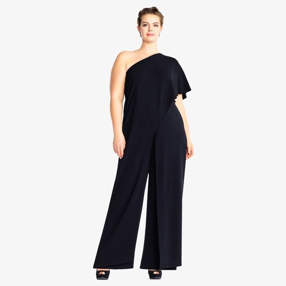 Adrianna Papell Flutter One Shoulder Jumpsuit Midnight sz 16 NEW Womens Cocktail - Picture 9 of 9